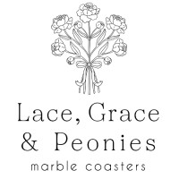 Lace, Grace & Peonies Marble Coasters Logo